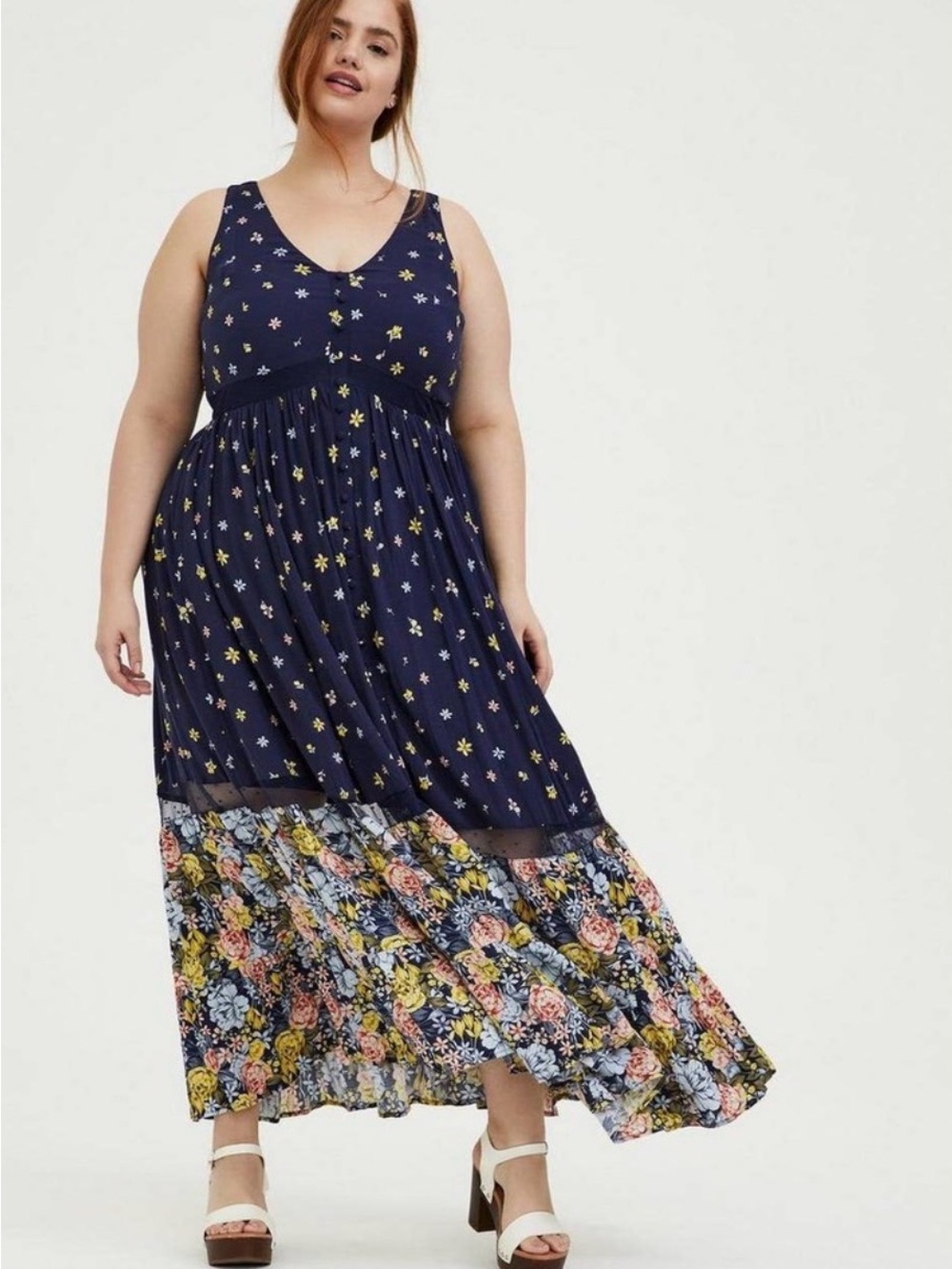 Plus Size Navy Floral Tiered Maxi Dress